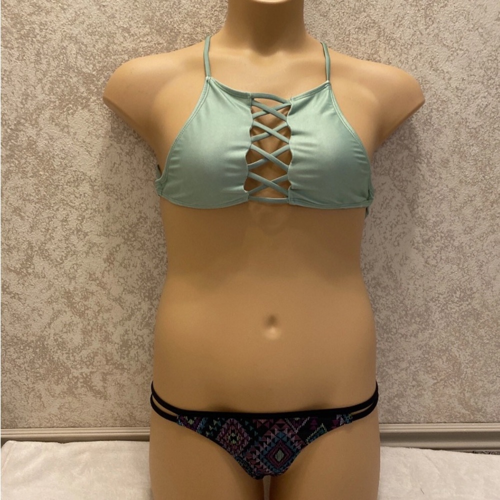 Xhilaration Mint and Black Bikini with Crisscross Front
